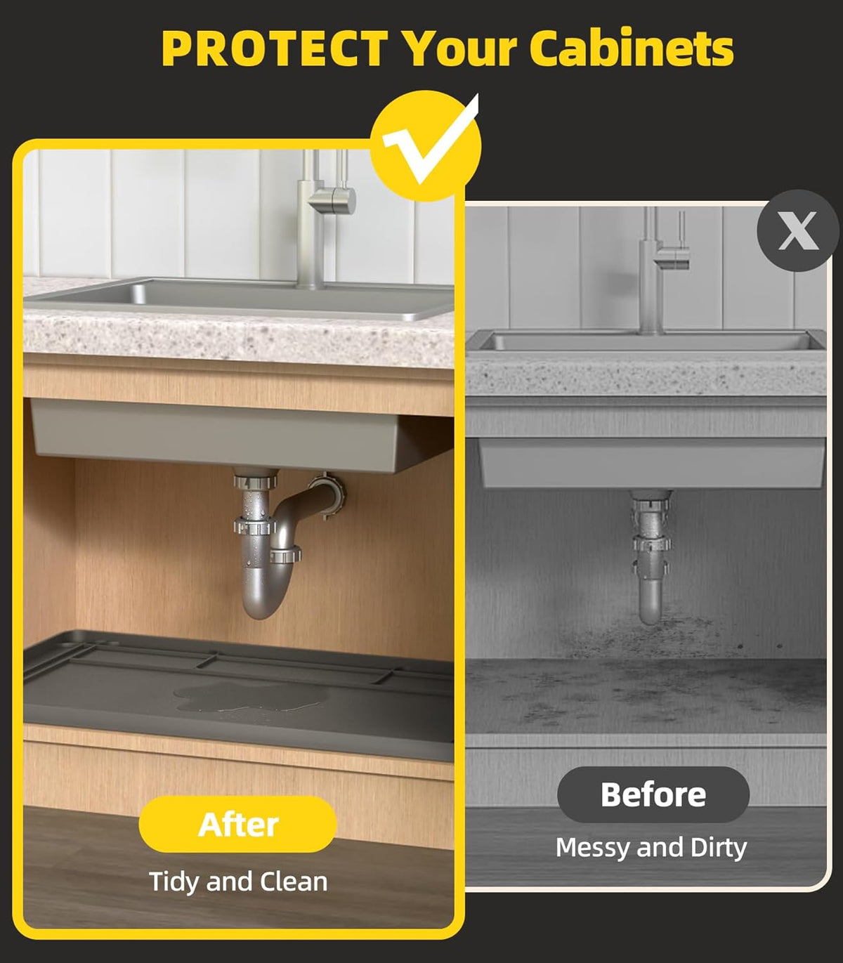 Under Sink Mats for Kitchen Waterproof 34"x22",Grey