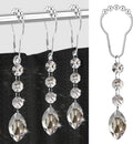 Shower Curtain Hooks Rings for Bathroom, 12PCS Shower Hooks with Gemstone Crystal Bead Charms, Stainless Steel Rust Resistant Curtain Rings (Clear Eye Charm)