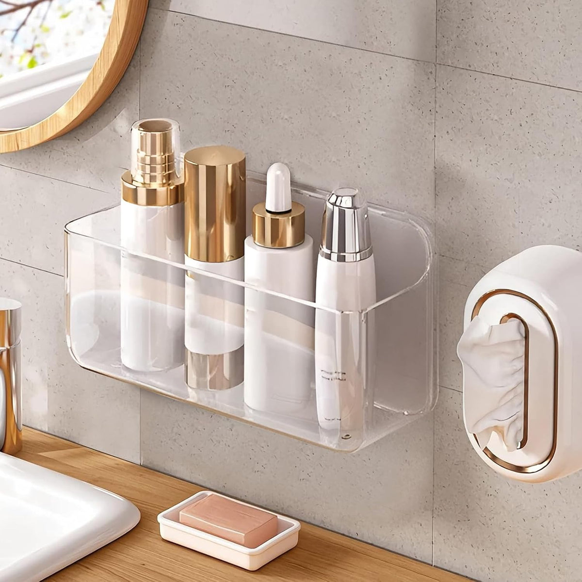 Diesisa Wall Mount Organizer, Large Adhesive Wall Self - Bathroom Shelf