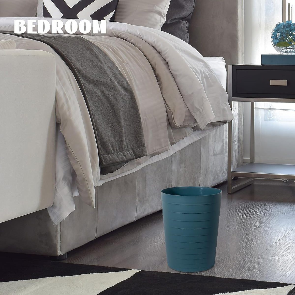 UUJOLY Small Bathroom Trash Can Wastebasket, Plastic Garbage Bin Container Basket for Bathrooms, Laundry Room, Kitchens, Offices, Kids Rooms, Dorms, Bluish Green, 1.8 Gallon
