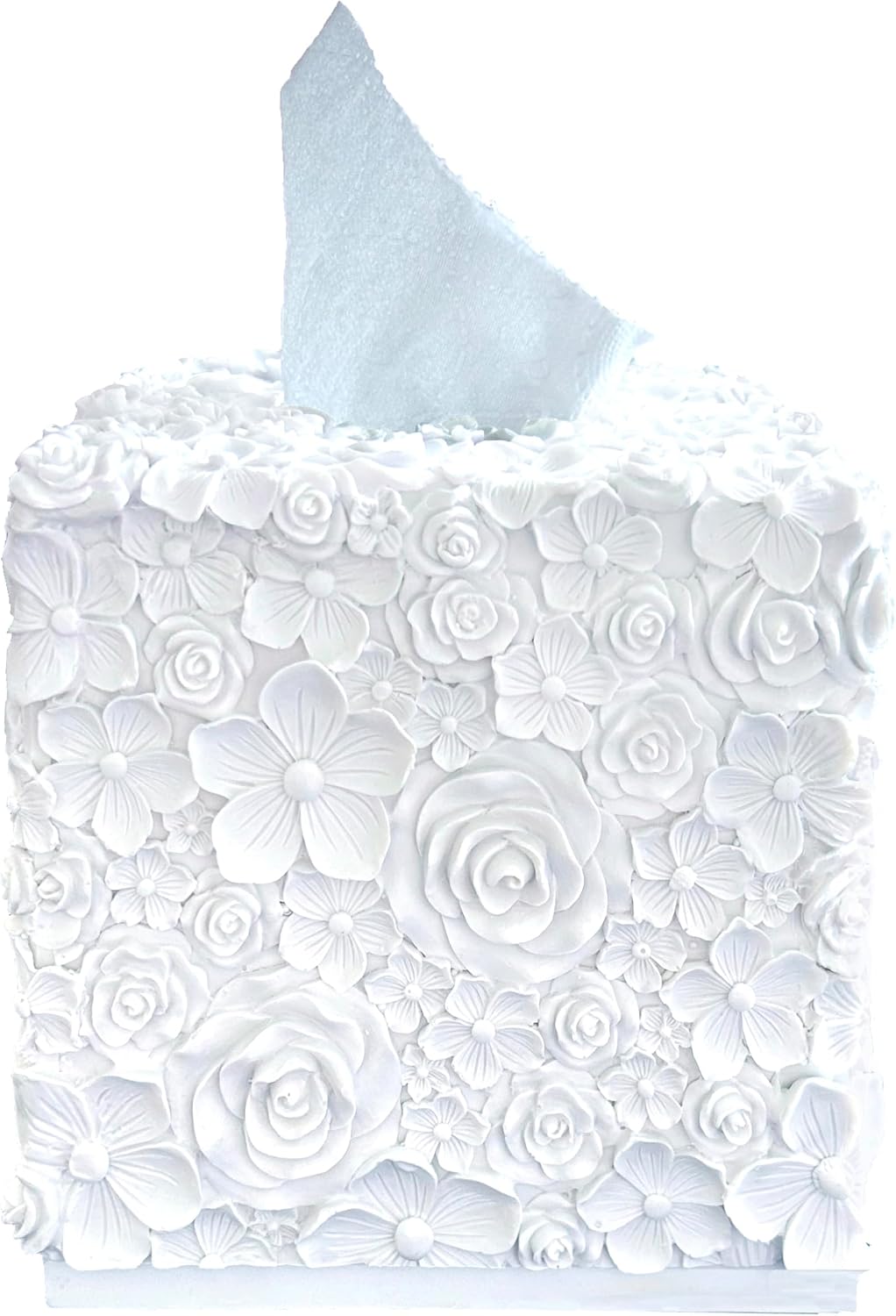 Square Tissue Box Cover Decorative Kleenex Box Holder for Bathroom & Living Room with Handcrafted Texture (Rose White)