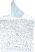 Square Tissue Box Cover Decorative Kleenex Box Holder for Bathroom & Living Room with Handcrafted Texture (Rose White)