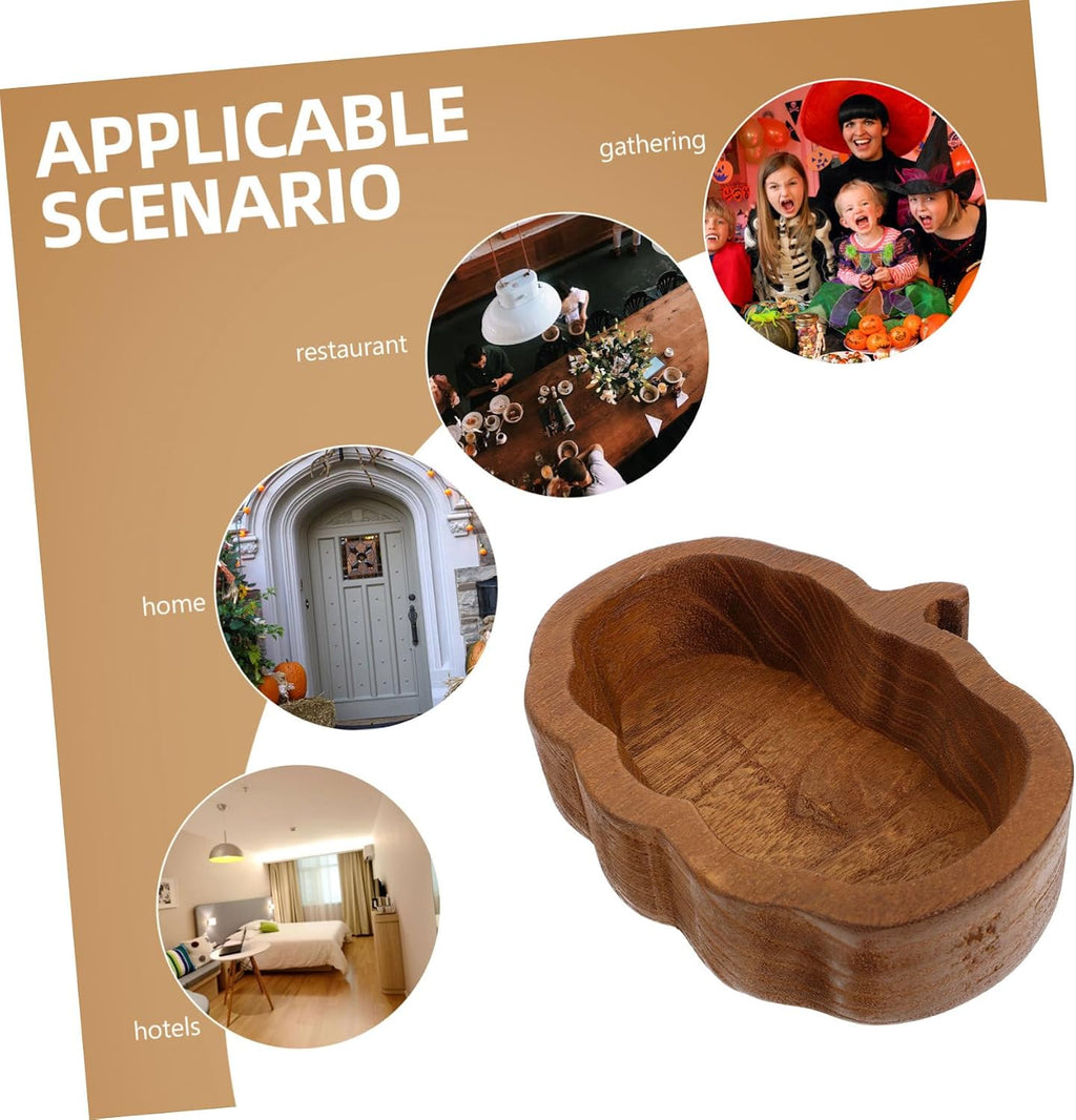 SHOWERORO Pumpkin Shaped Wooden Bowl Compact Food Container for Salad Fruits Desserts Deep for Kitchen Counter Fall Decorations