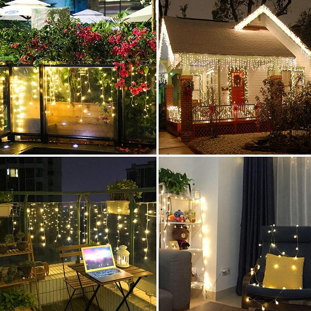 LED Ceiling Icicle Lights, 13FT 96 LEDs 8 Modes Twinkle Christmas Hanging Fairy String Curtain Lights for Parties Mall Patio Yard Indoor Outdoor Decoration Warm White, 4M