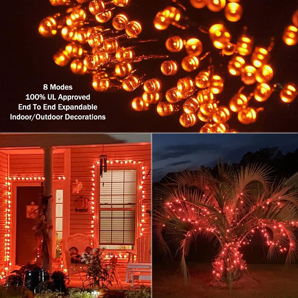 Orange Lights Halloween - 320 LEDs 35m/115ft 8 Modes Memory Function End-to-End Plug in Outdoor/Indoor Waterproof Fairy Twinkle Tree Fall String Lights for Autumn/Thanksgiving/All Saints' Day/Yard