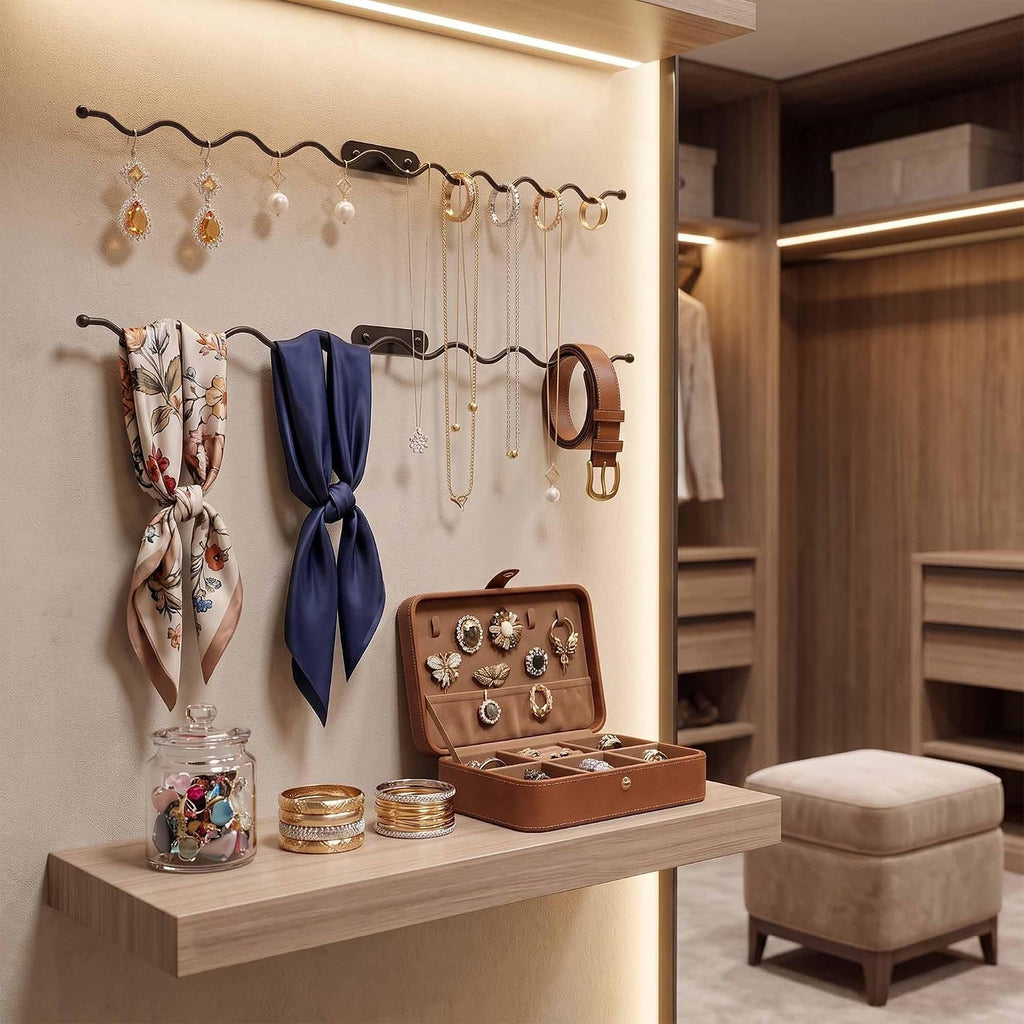 Jewelry Wall Mounted Organizer: 16" Wavy Necklace Storage for Apartment