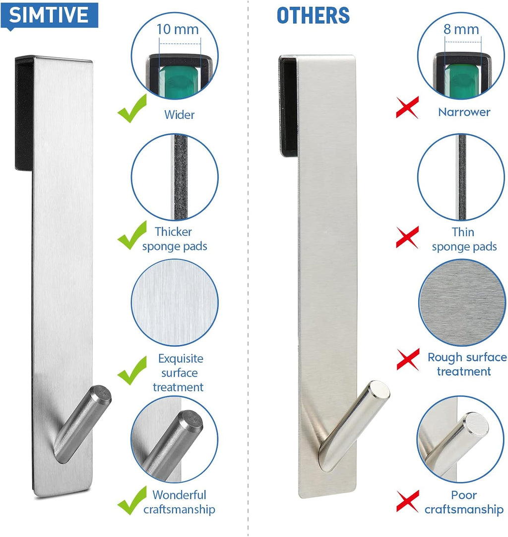 Simtive Extended Shower Door Hooks (7-Inch), Towel Hooks for Bathroom Frameless Glass Door, 2-Pack, Silver