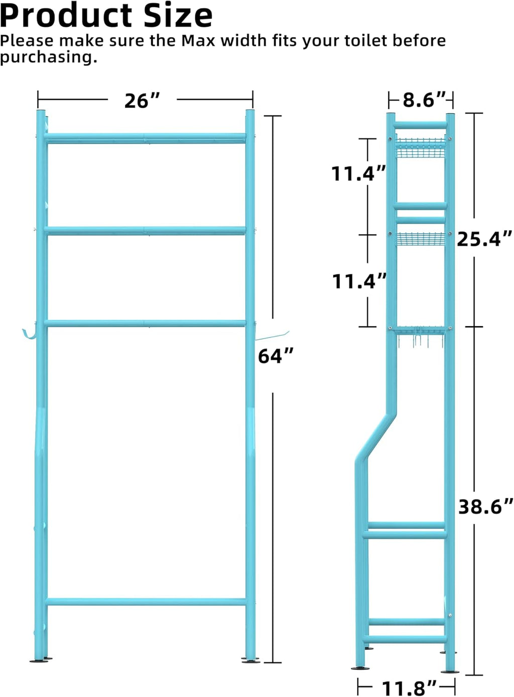 Livilord 3-Tier Over Toilet Storage, Anti-Tip, Blue