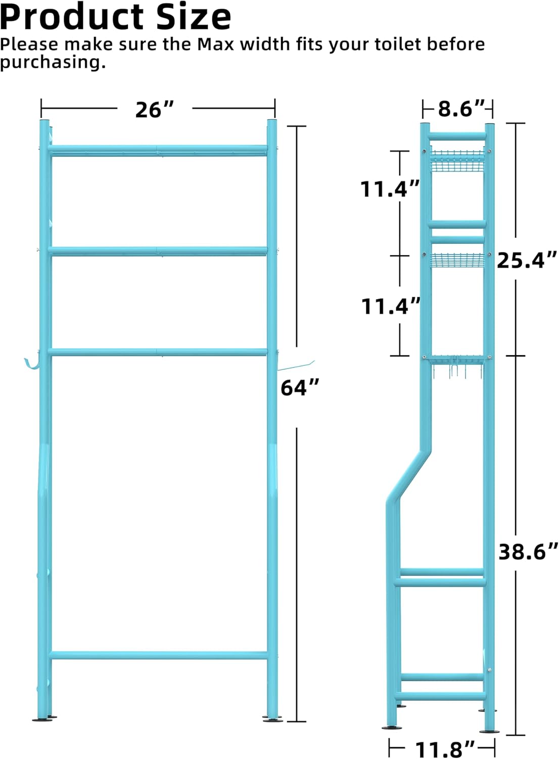 Livilord 3-Tier Over Toilet Storage, Anti-Tip, Blue