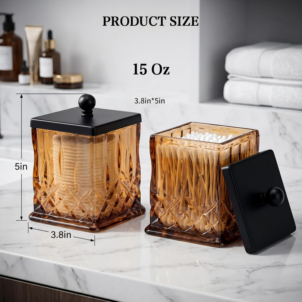 2 Pack 15Oz Amber Q-Tip Holder, Square Thick Glass