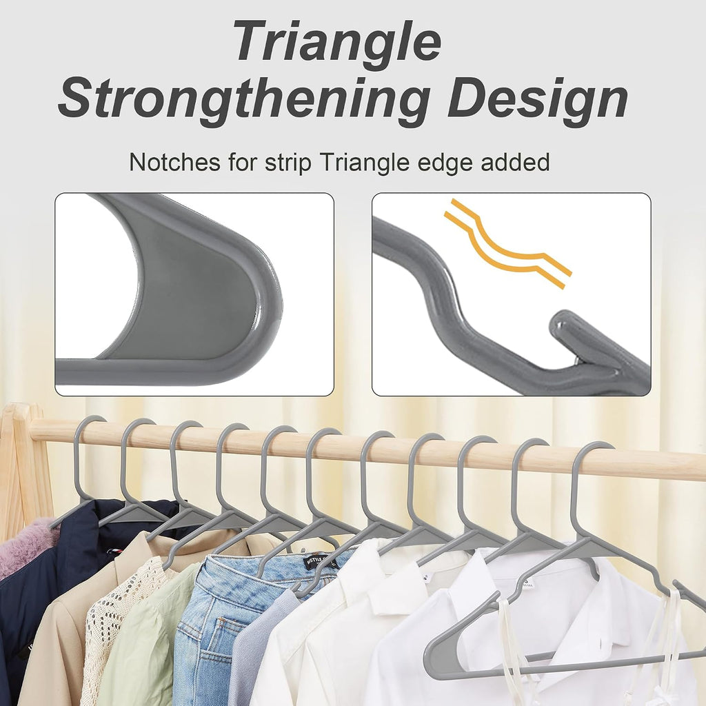 VECELO 25 Pack Plastic Hangers-Clothes Hangers Set with Shoulder Non Slip Notches for Closet Space Saving-Heavy Duty Coat Hanger,Gray