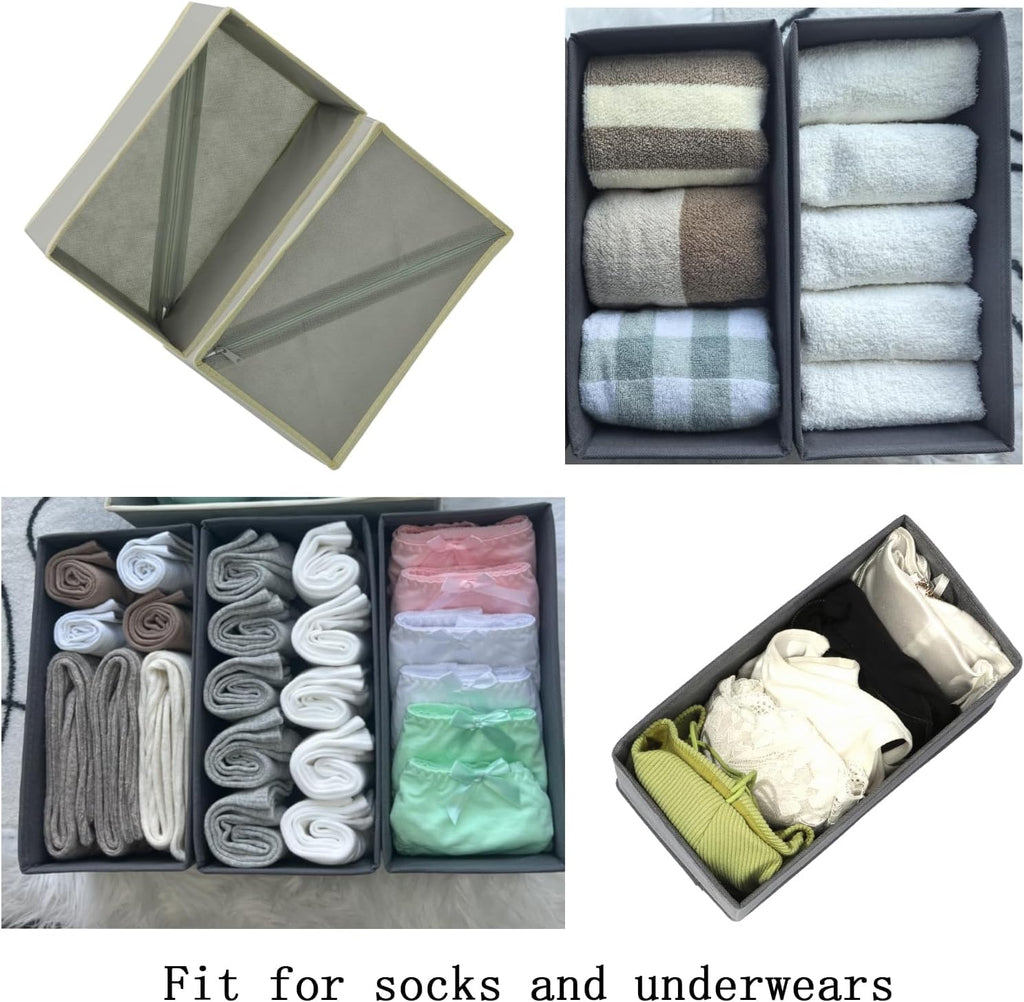 Bructhun Sock Drawer Organizer 6 Pack - Collapsible Fabric Storage Bins for Underwear Divider, Small Closet Organizers with 6 Compartments, Light Gray