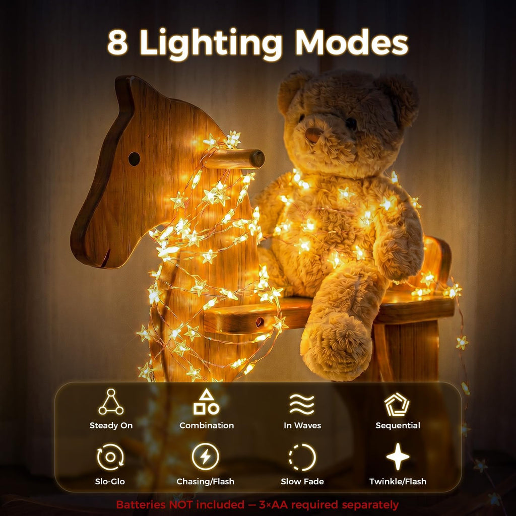 Star String Lights Battery Operated, 40ft 120 LED 8 Modes Copper Wire