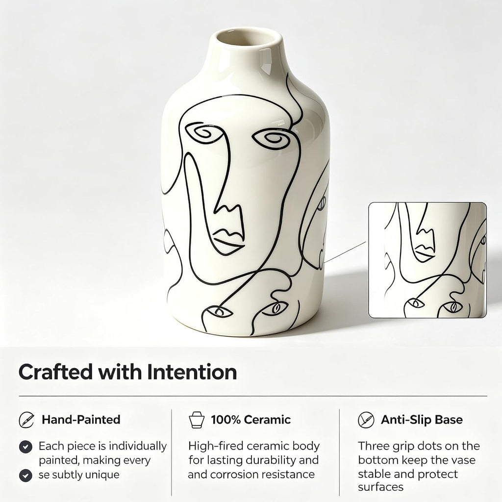 Kimdio Ceramic Vase for Home Decor, Abstract Irregular Design Flower Vase, Living Room Decor Minimalist Decorative Vases for Pampas Grass