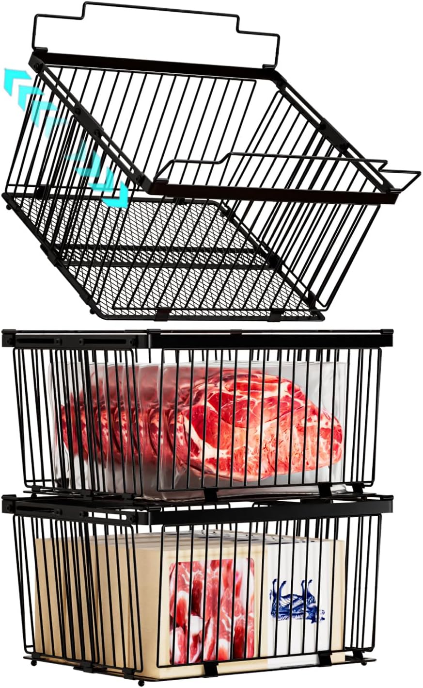 Large Freezer Organizer Bins for 5 to 9 Cu.Ft,Leak-Proof Bottom，3 Pack