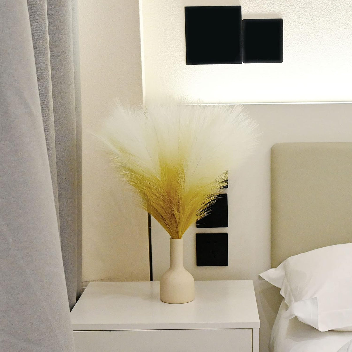 6 PCS Faux Pampas Grass Arrangement - 18"/45cm Artificial Fluffy Pompous Grass Stems for Boho Chic Home and Wedding Decor (Khaki Gradient)