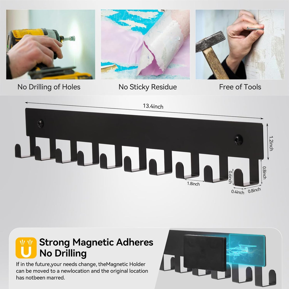 Magnetic Key Holder for Frideg,Heavy Duty Magnetic Key Hanger with 10 Hooks