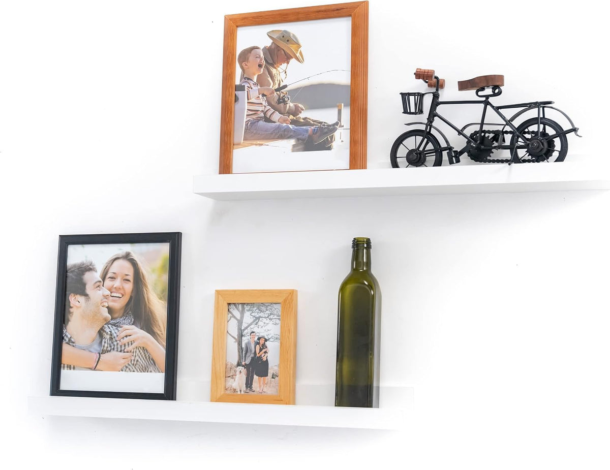 Picture Shelf, Greenco Set of 2 Wall Mounted Photo Ledge Floating Shelves for Bedroom, Living Room, Kitchen, Bathroom, Nursery Display, Natural Finish
