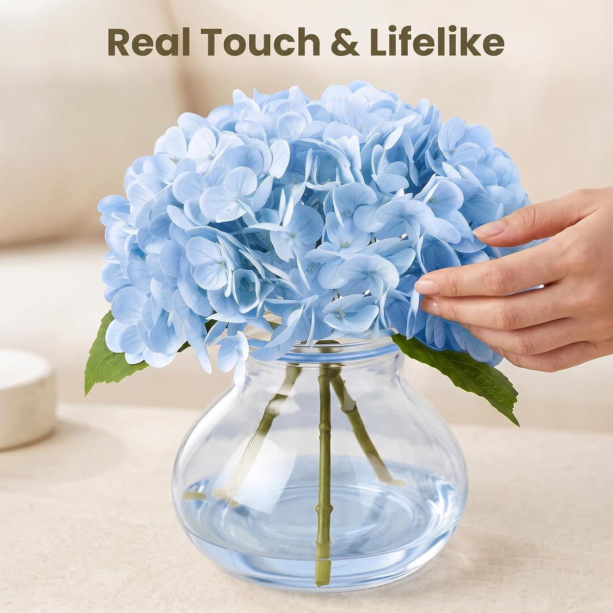 Hydrangea Artificial Flowers with Vase, 3-Head Silk Fake Flowers