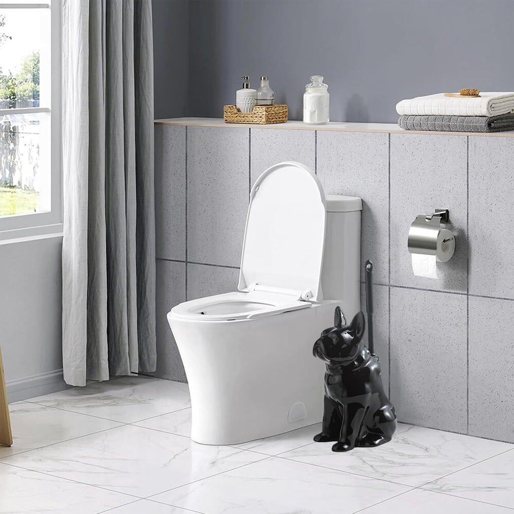 Comeon Ceramic Dog Black Toilet Brush and Holder Set with Plastic Handled