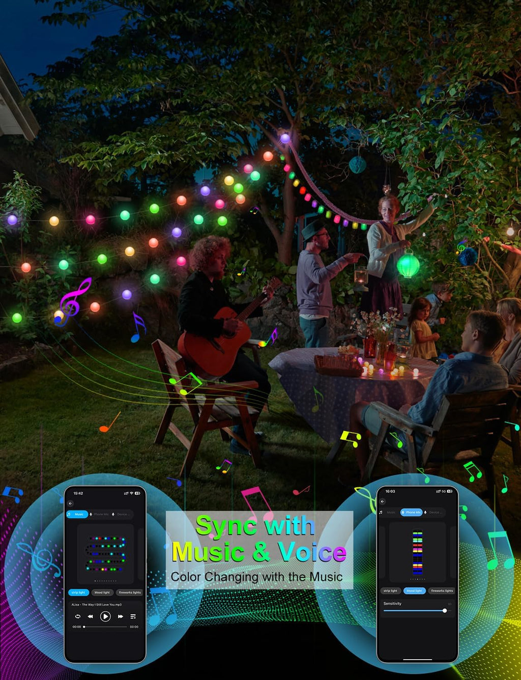 Smart Color Changing Globe String Lights APP Control for Bedroom Christmas