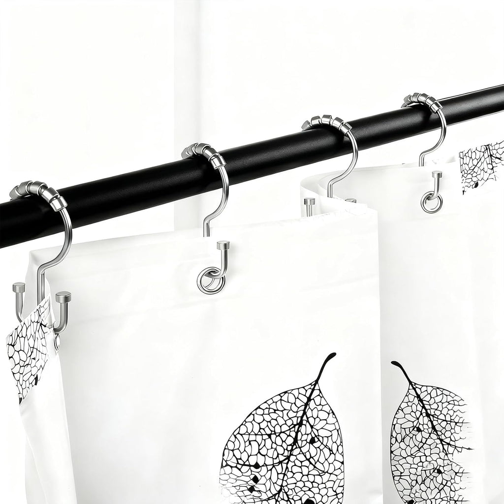 BBV Shower Curtain Hooks Rings, 12 Pcs Rust Resistant Metal Double Glide Shower Hooks for Bathroom Shower Rods Curtains (Chrome)