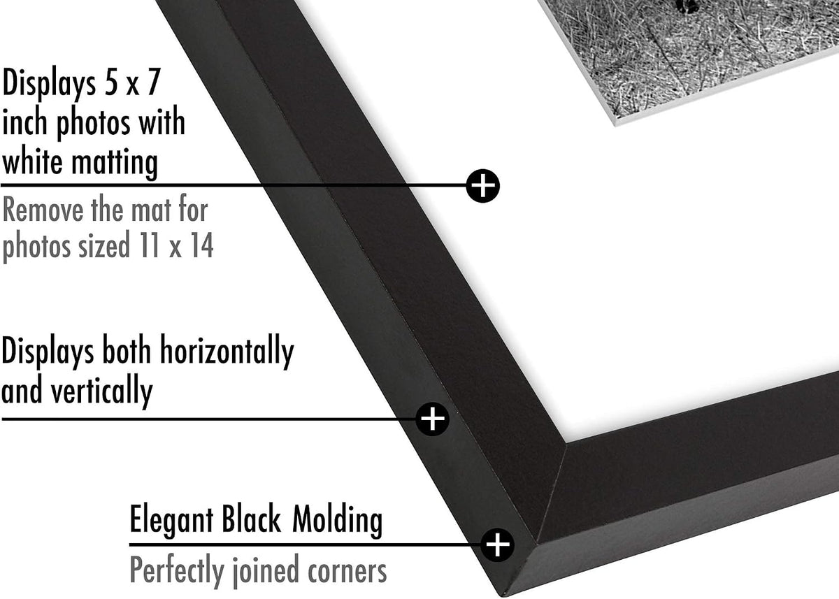 Americanflat 11x14 Picture Frame - Matted to 5x7 - Engineered Wood - Black