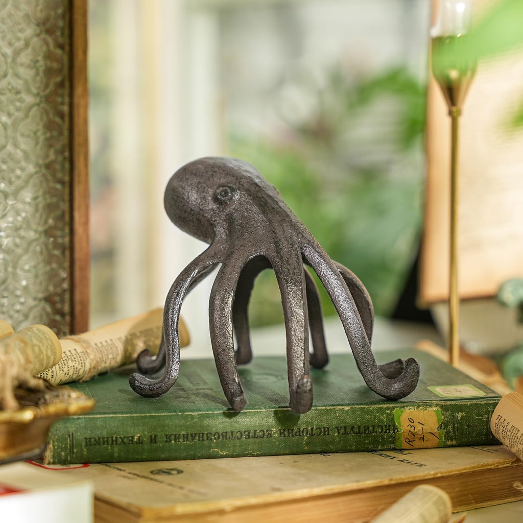 Sungmor Cast Iron Octopus Sculpture, Decor Bookend & Phone Tablet Stand