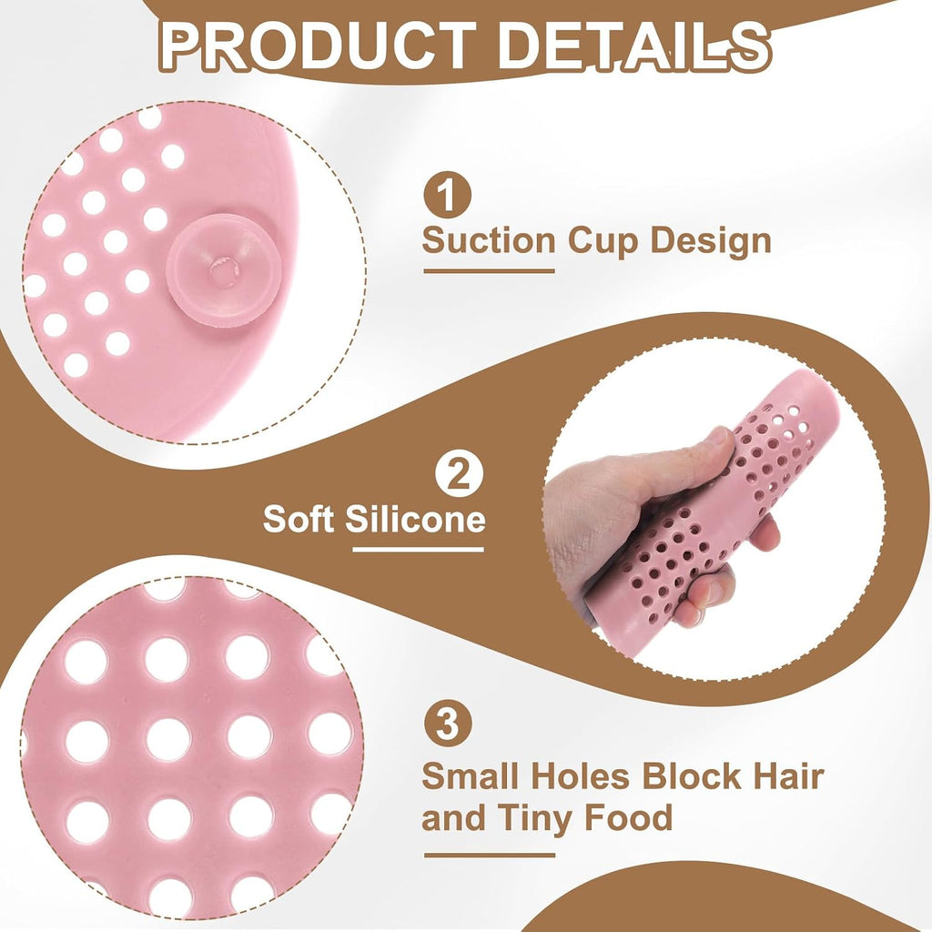 PATIKIL Hair Drain Catcher 5-1/2 Inch, 2 Pcs Silicone Square Drain Protector Hair Stopper with Suction Cup for Kitchen Bathroom Balcony Landscaped Walkways Patios, Pink