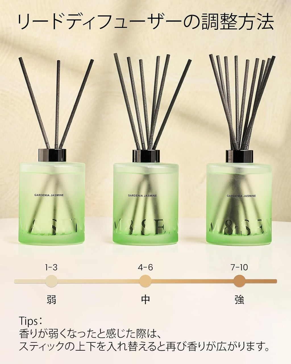 M&SENSE Reed Diffuser Set, Gardenia Jasmine, 17 oz Natural Essential Oil
