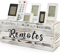 Rustic White Wooden Remote Control Holder for Wall Mount Table TV Organizer