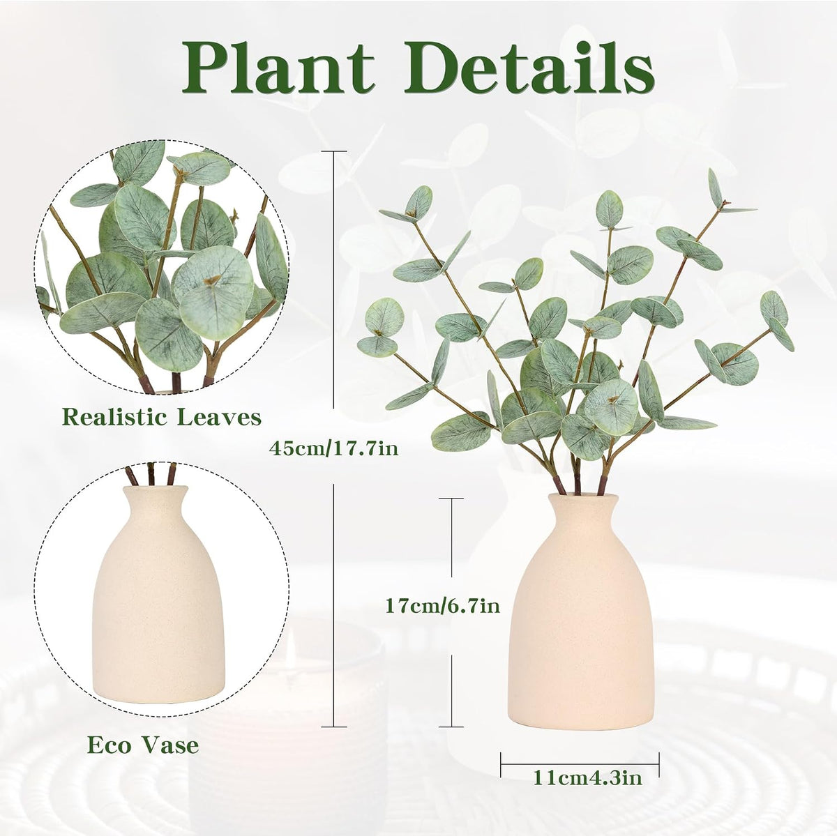 17" Artificial Eucalyptus Stems Potted Plant,Gray Green