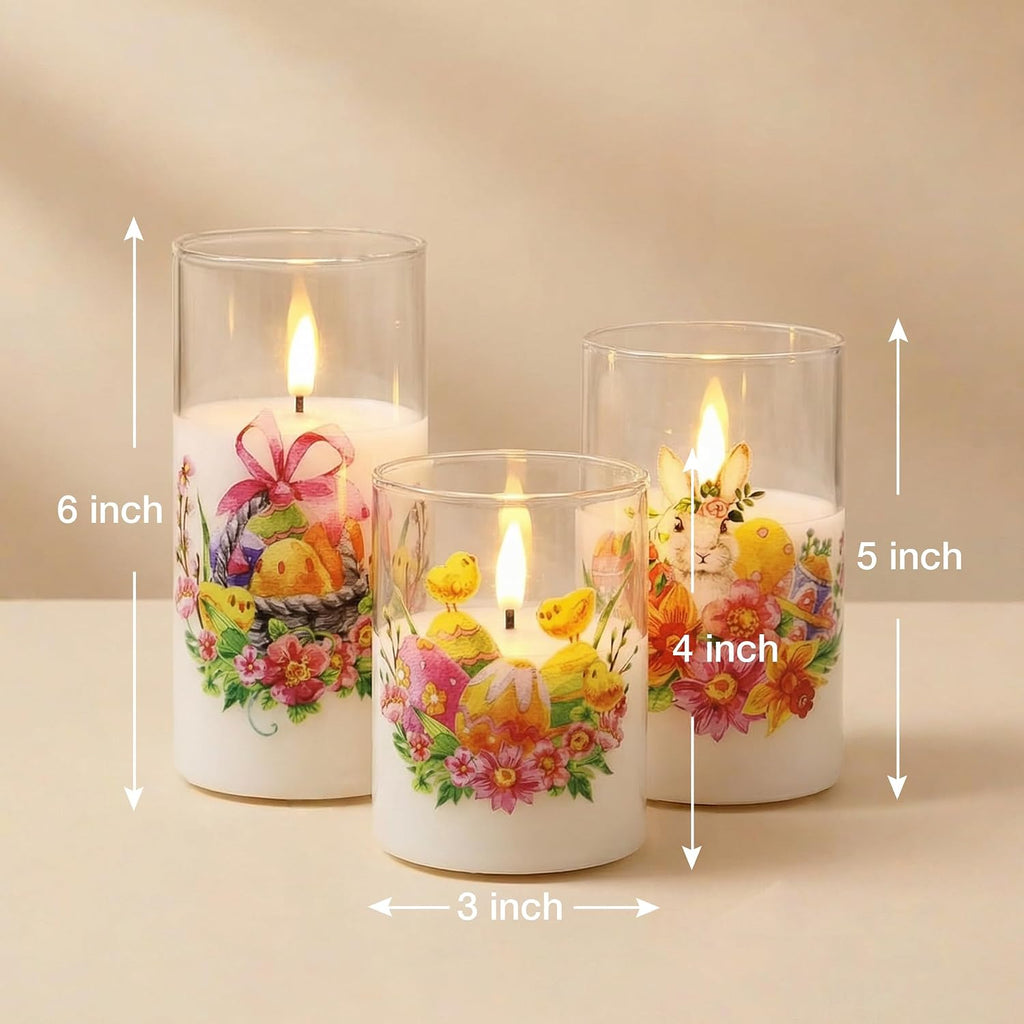 Eywamage Easter Glass Flameless Pillar Candles with Remote Set of 3