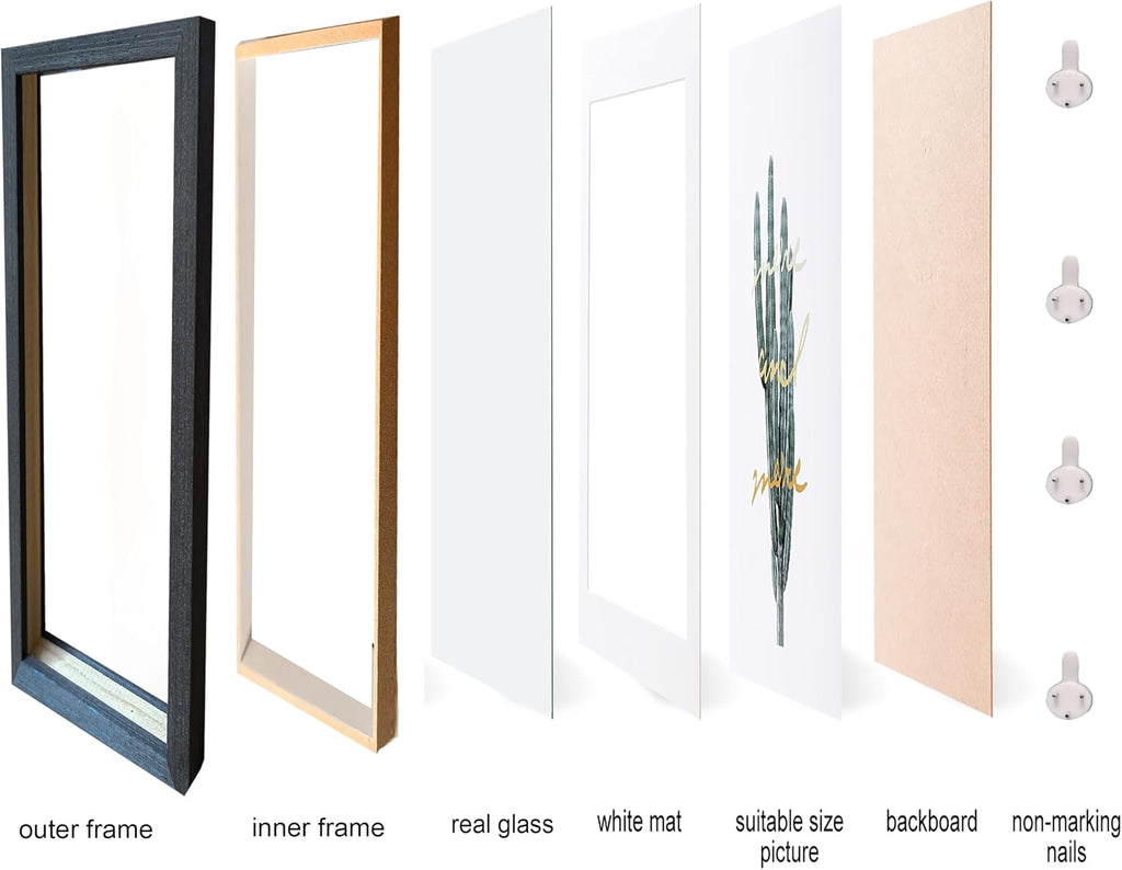 Black 8x8 Shadow Box Frame Solid Wood Shadow Box Memory Display Case Glass Surface Internal Depth 0.6 inch for Wall or Tabletop（4 Pack）