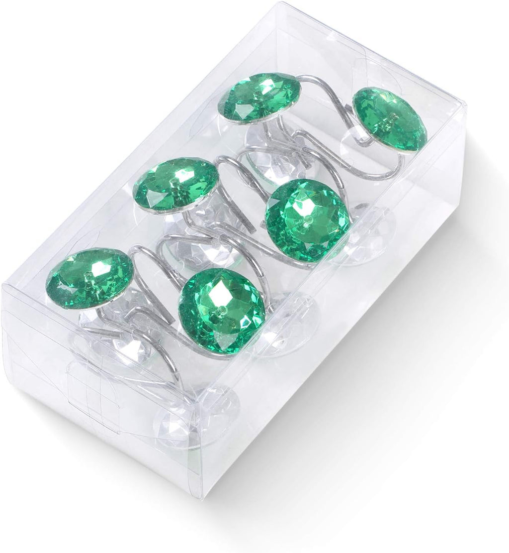 CHICTIE Green Shower Curtain Hooks Rings Crystal,Diamond Decorative Shower Curtain Hooks,Set of 12 Stainless Steel Rust-Proof Round Rhinestones Shower Rings Hangers for Bathroom