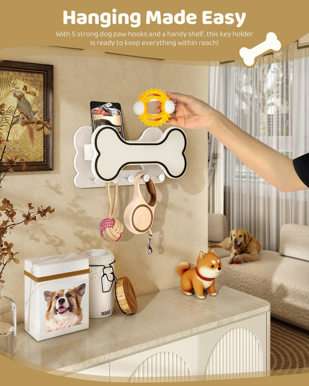 MTERSN Dog Leash Holder for Wall for Apartment Essentials, Black & White