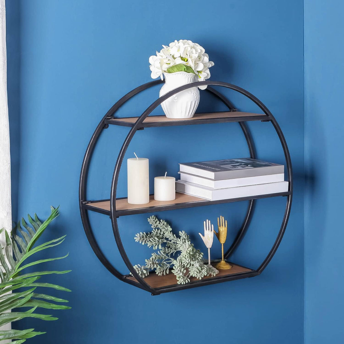 3 Tier Industrial Style Foldable Semi-Circle Shaped Wall Shelves