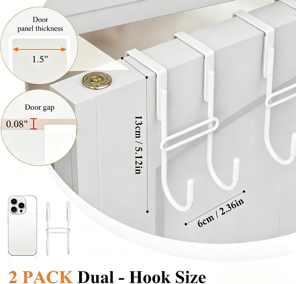 FYY Over the Door Hooks, 2 Pack Heavy Duty Double Hanger, Fits 1.5 in Door