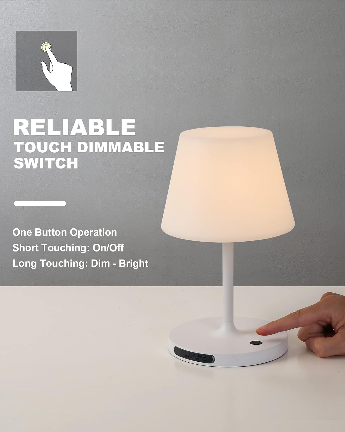 WEILAILUX Outdoor Battery Operated Table Lamp Waterproof, 4000mAh Cordless Table Lamp Rechargeable, Touch Dimmable Desk Lamp, LED Night Light for Patio Camping Restaurant Home, H9.6in, White
