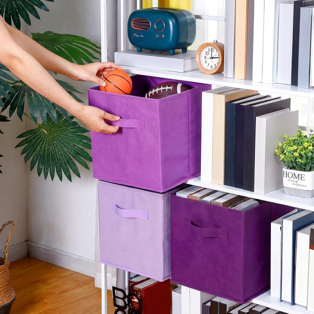 Karenhi 6 Pack Cube Storage Bins, Purple Fabric Organizer