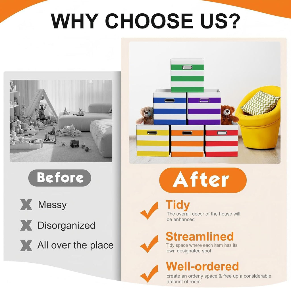CroBlissful 13 Inch 6 Pcs Fabric Storage Cubes with Handle, Dark Color