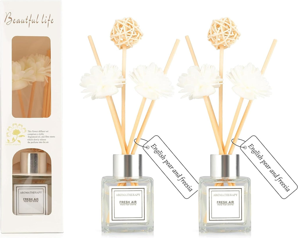 2PCS Reed Diffuser Set, 1.7 oz Scent Diffuser with Sticks, Freesia Scent