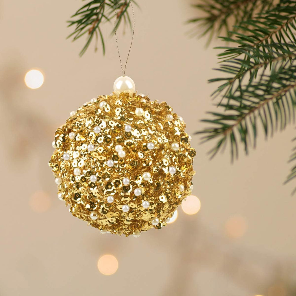 4.25" Christmas Ball Ornaments, 4pc Set Gold Shatterproof Christmas Decorations Tree Balls for Xmas Trees Wedding Party Holiday Decorations (Gold)