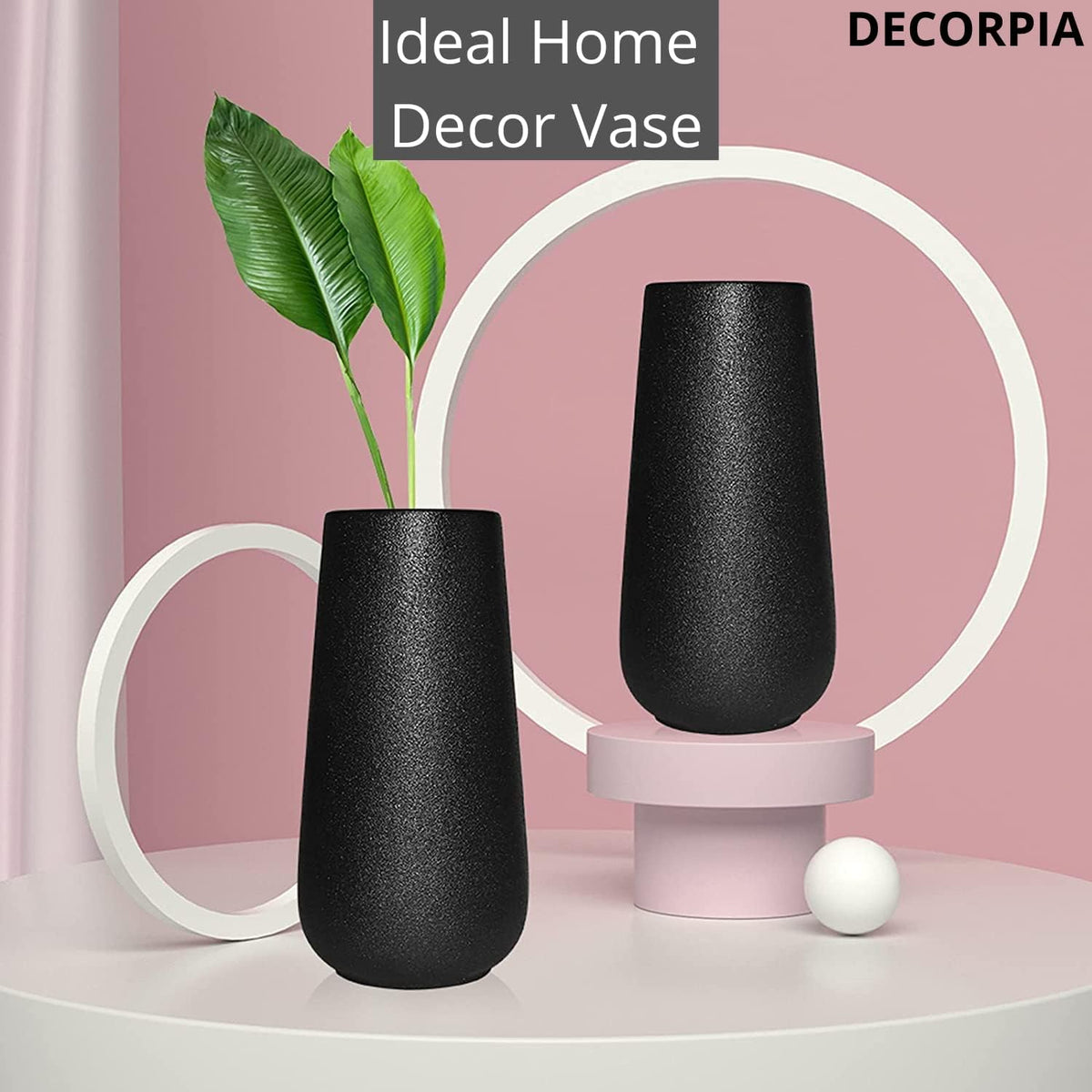 DECORPIA Premium Ceramic Vase for Pampas Grass - Flower Vase for Home Decor, Minimalism Style for Modern Table Shelf, Vases for Flowers for Kitchen Living Room Centerpieces, Office Desk Vase (Black)