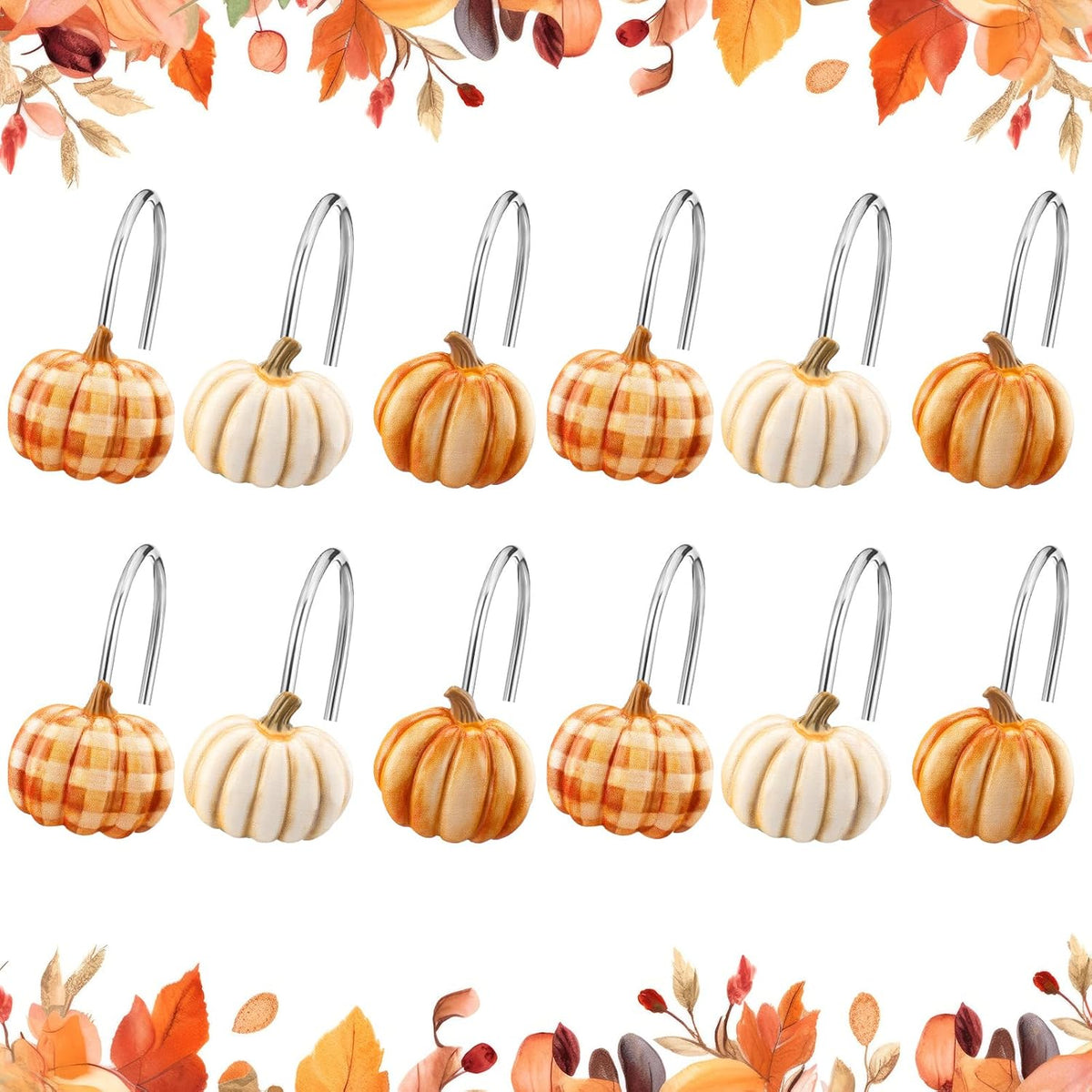 Colingmill 12 Pcs Fall Pumpkin Shower Curtain Hooks for Fall Bathroom Decor