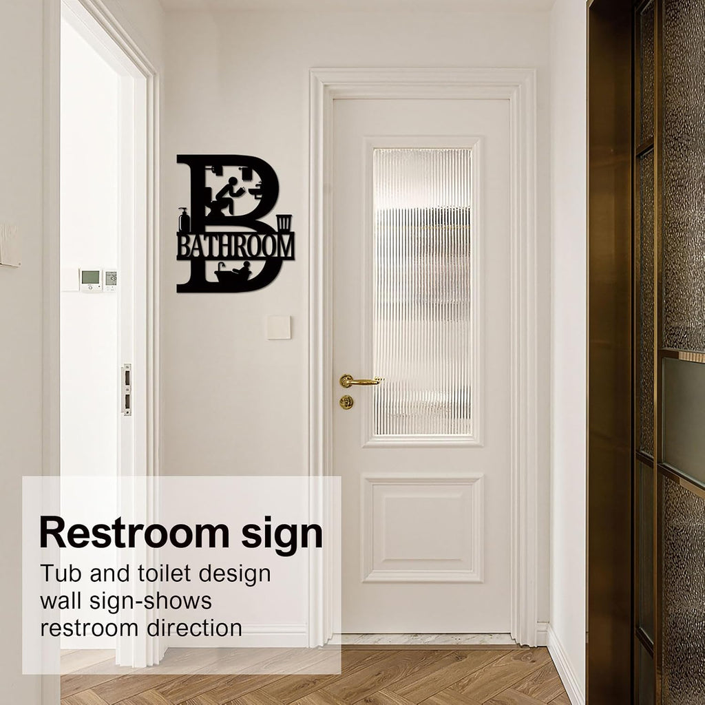 Metal Bathroom Signs Wall Decor, 12x14 Inch Black Bathroom Wall Art, Farmhouse Funny Restroom Sign for Modern Home Decoration Gift for Housewarming