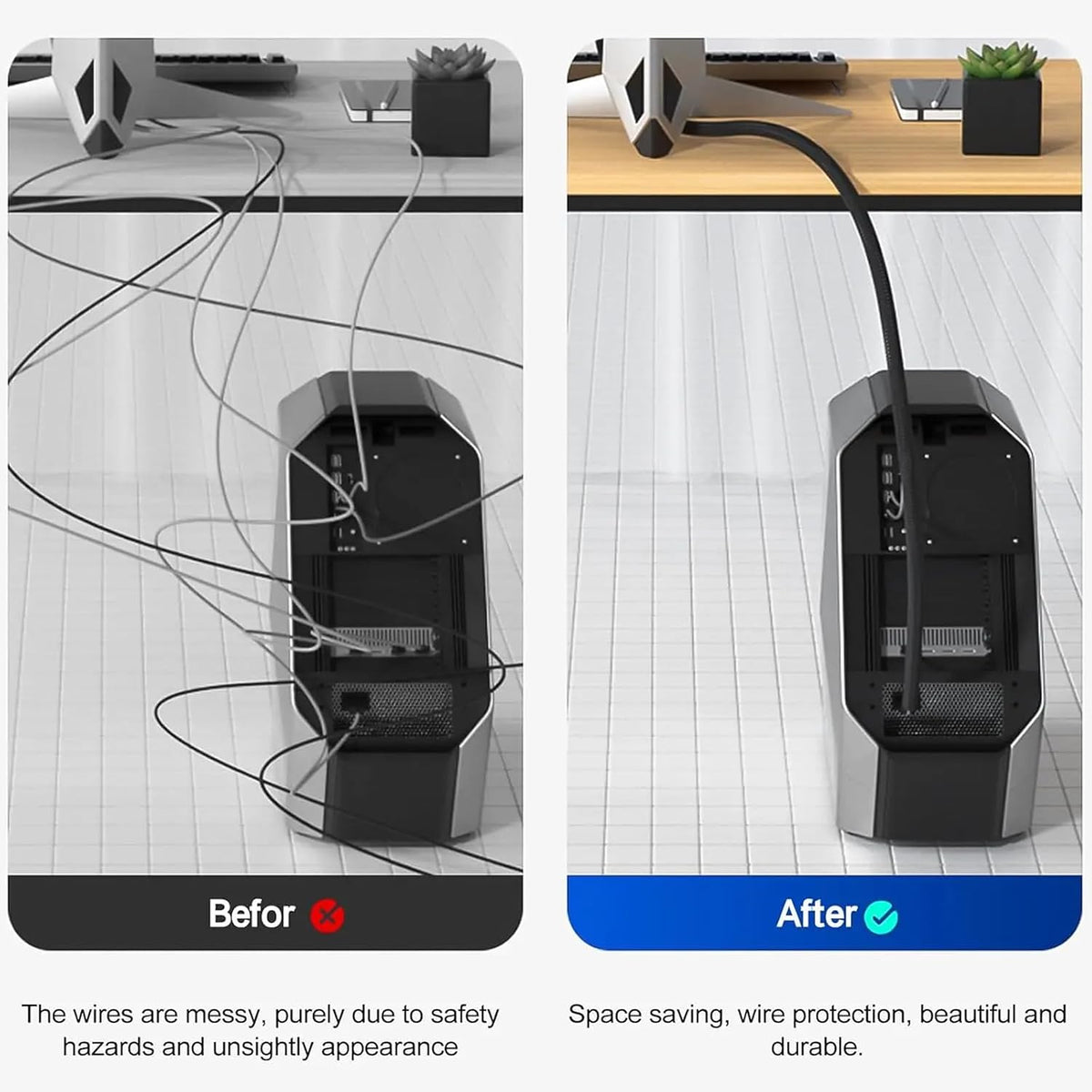 10ft 1/2 inch Cord Protector Wire Loom Tubing Cable Sleeve Split Sleeving for USB Cable, Cable Management for Computer Electrical Wire Power Cord Audio Video Cable, Black