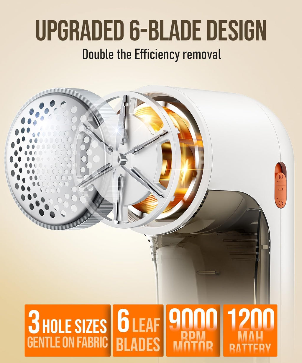 POPCHOSE Fabric Shaver, Rechargeable 6-Blade Lint Remover with LED Display