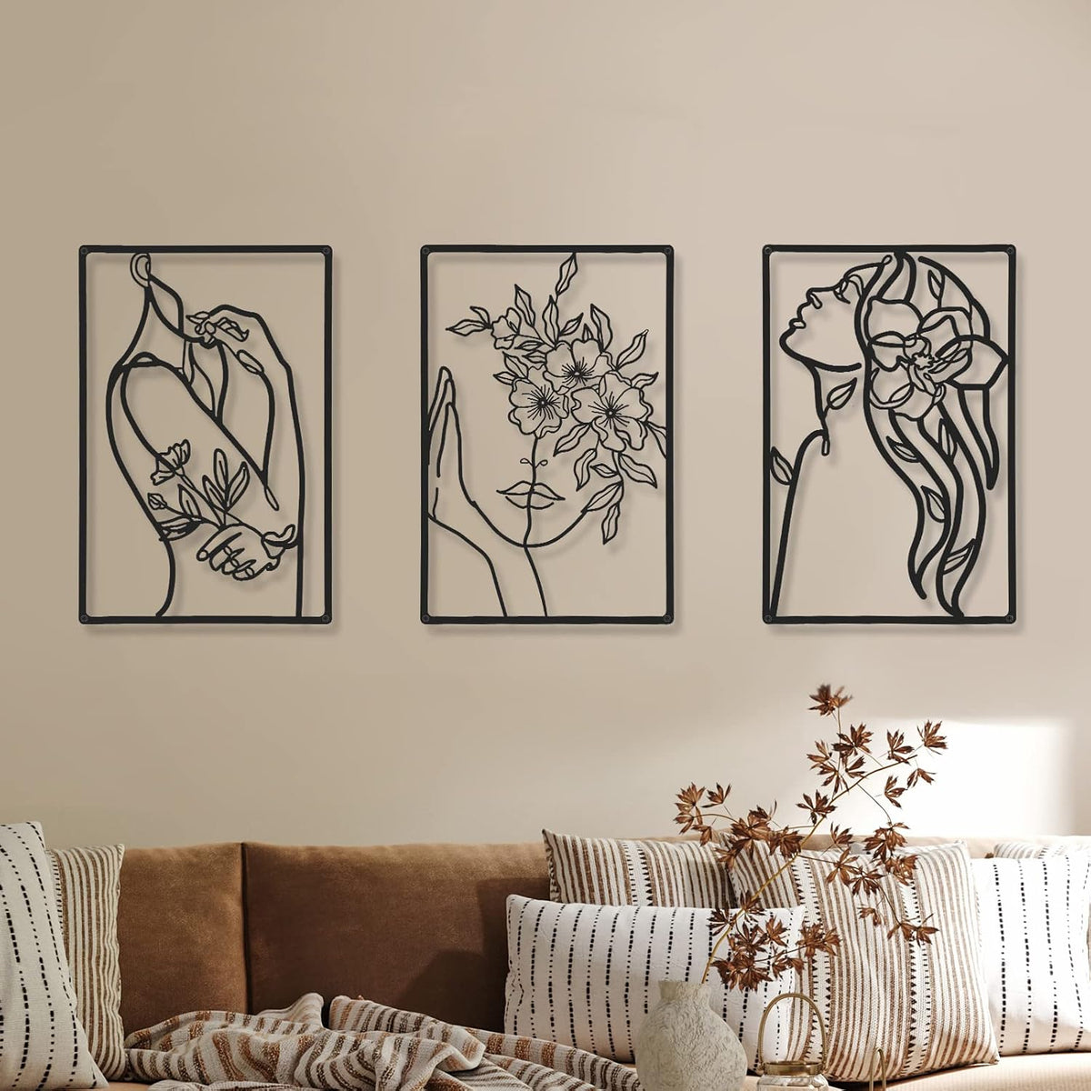 CHENGU 3 Pieces Minimalist Metal Wall Art Decor, Abstract Woman Line Art Wall Decor, Modern Metal Sculpture for Living Room Bedroom Bathroom Apartment Aesthetic Home Decoration