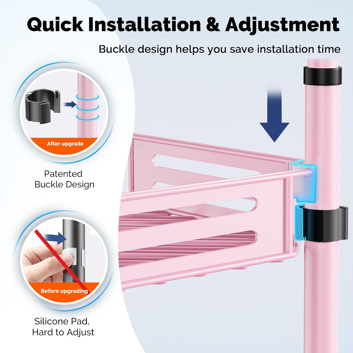 HAMITOR Corner Shower Caddy, 4 Tier Adjustable Bathroom Organizer - Pink